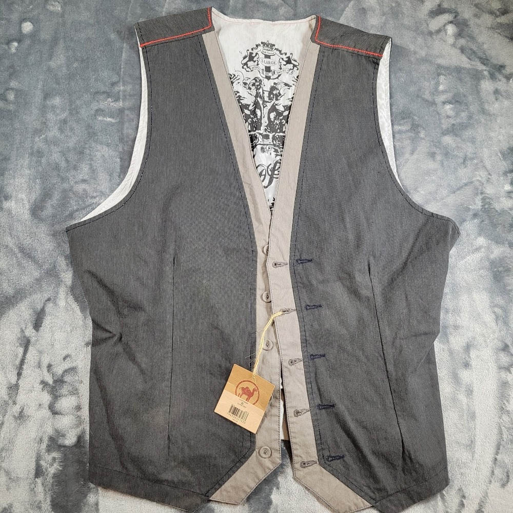 Red Camel Vest Waistcoat Mens XL Gray Pin Stripe Adjustable Back Formal-Nwt